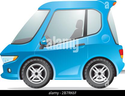 Fuel Efficient Mini Car - Blue Compact automobile isolated on white background Stock Vector