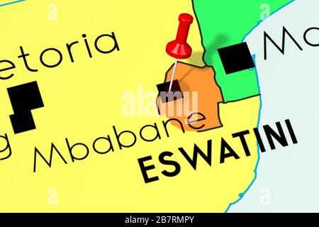 Eswatini/ Swaziland, Mbabane - capital city, pinned on political map Stock Photo