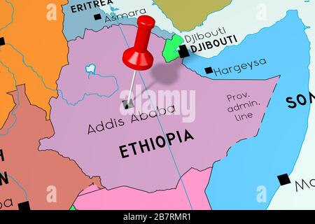 Ethiopia, Addis Ababa - capital city, pinned on political map Stock Photo