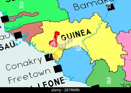 Guinea, Conakry - capital city, pinned on political map Stock Photo