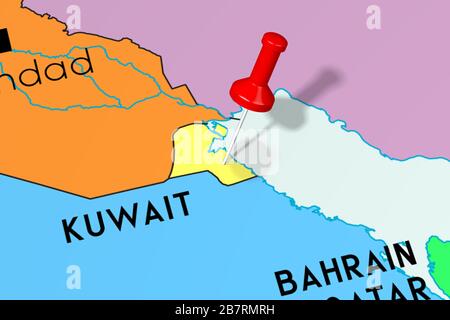 Kuwait, Kuwait City - capital city, pinned on political map Stock Photo