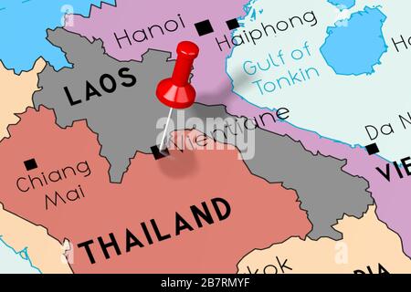 Laos, Vientiane - capital city, pinned on political map Stock Photo