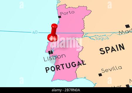 Portugal, Lisbon - capital city, pinned on political map Stock Photo