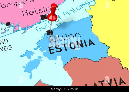 Estonia, Tallinn - capital city, pinned on political map Stock Photo
