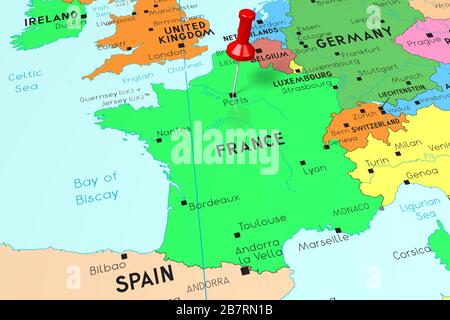 France, Paris - capital city, pinned on political map Stock Photo