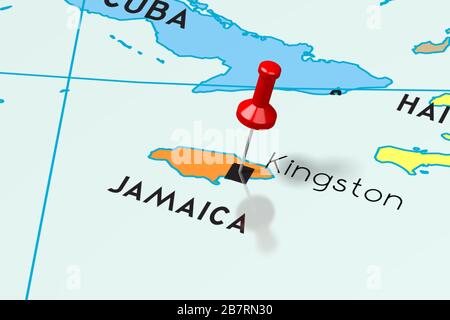 Jamaica, Kingston - capital city, pinned on political map Stock Photo