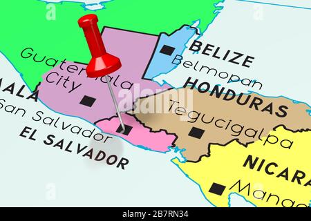 El Salvador, San Salvador - capital city, pinned on political map Stock Photo