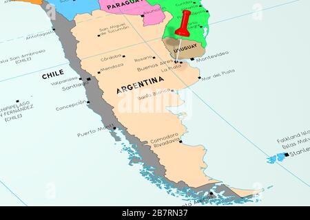 Argentina, Buenos Aires - capital city, pinned on political map
