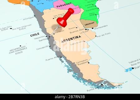 Chile, Santiago - capital city, pinned on political map