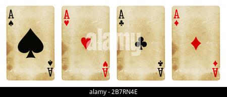 Four Aces Vintage Playing Cards - isolated on white Stock Photo
