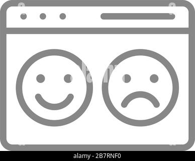 Webpage with happy and sad faces line icon. Website with positive and negative feedback symbol Stock Vector