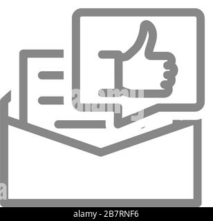 Recommendation letter line icon. Letter with thumb up in speech bubble, praise, like symbol Stock Vector