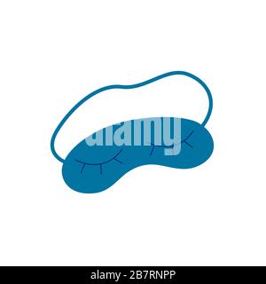 Blue eye mask for sleeping. A convenient accessory for a comfortable sleep. Colorful cartoon style illustration on white background with closed eyes p Stock Vector