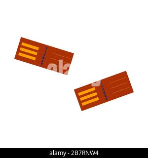 Paper tickets for travel, flight or event. Two tickets on a white background, colorful illustration cartoon Stock Vector