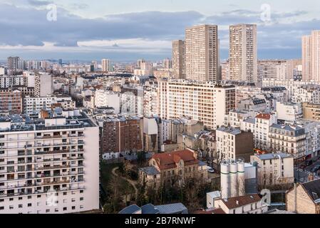 Paris, France - December 23, 2018: Paris cityscape taken from Apparteo Palatino Hotel in Paris, France on the Sunset. Stock Photo