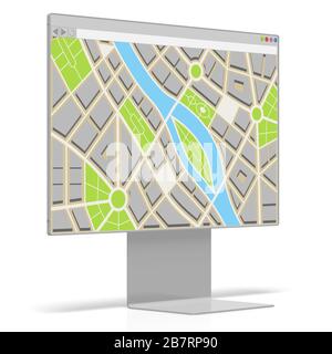 3D computer monitor, map concept Stock Photo - Alamy