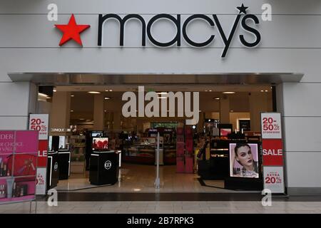 General overall view of the Macy s department store at the Los Cerritos Center mall Tuesday March 17 2020 in Cerritos Calif. The shopping center has reduced hours and stores have closed because