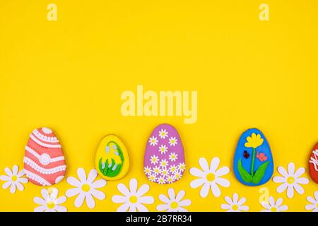 Easter cookies on a bright yellow background Stock Photo