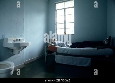 Austin, Texas: Juvenile delinquent detention facility. Simulation of young inmate in cell. ©Bob Daemmrich Stock Photo