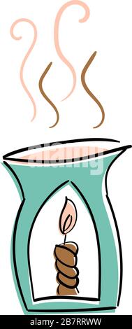 Oil burner. Burning candle. Aromatherapy. Vector doodle illustration. Isolated on white. Stock Vector