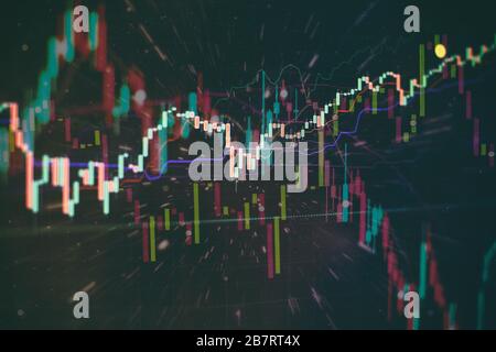 The fall of coronavirus exchanges . forex trading graph and candlestick chart suitable for financial investment concept. Economy trends background for Stock Photo