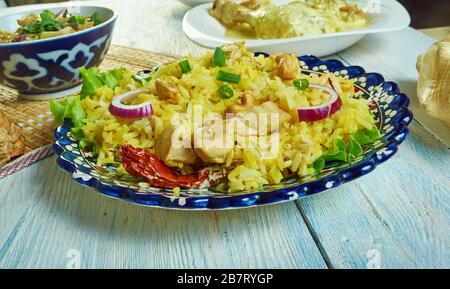 Sri Lanka Deep Fried Chicken Fried Rice, Sri Lankan   cuisine, Traditional assorted  dishes, Top view. Stock Photo