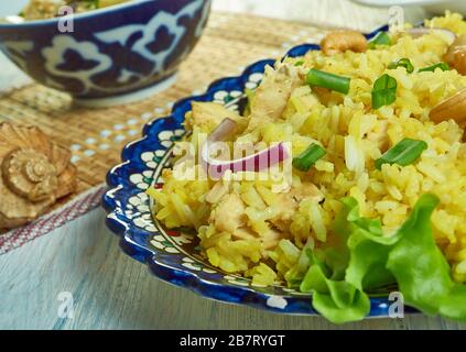 Sri Lanka Deep Fried Chicken Fried Rice, Sri Lankan   cuisine, Traditional assorted  dishes, Top view. Stock Photo