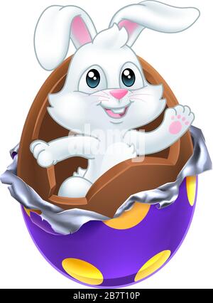 Easter Bunny Rabbit Breaking Chocolate Egg Cartoon Stock Vector