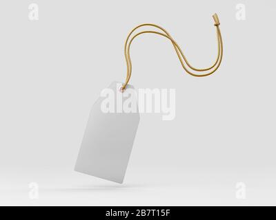 3drendering of Blank tag tied with brown string. Price tag, gift tag, clipping path included. Stock Photo