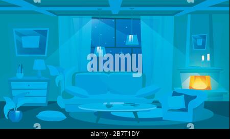 Messy room at night flat vector illustrations Stock Vector