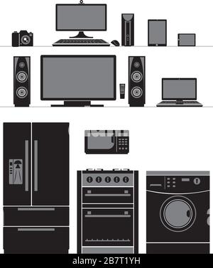 Varied Household Appliance Set - Electronic appliances and gadgets for your home, isolated on white background Stock Vector