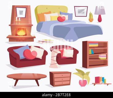 Classic furniture flat vector illustrations set Stock Vector