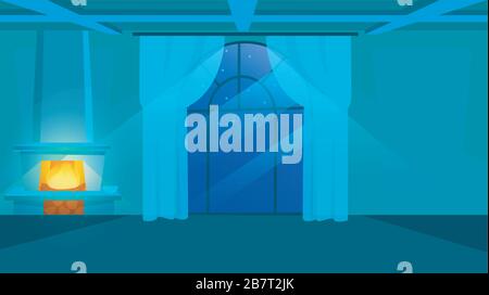 Night time interior view flat vector illustration Stock Vector