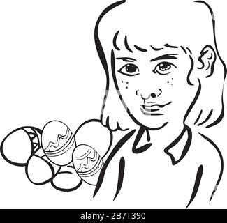 girl with Easter eggs Stock Vector