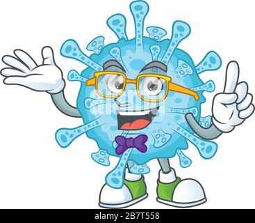 Super Funny fever coronavirus in nerd mascot design style Stock Vector