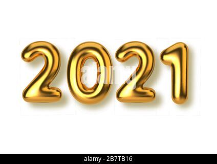 Happy New Year 2021. Background realistic golden text balloons. Horizontal template for products, advertizing, web banners, leaflets, certificates and Stock Vector