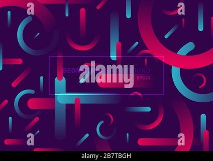 Abstract trendy simple shape geometric rounded line pattern blue and pink vibrant gradient color background. Vector illustration Stock Vector