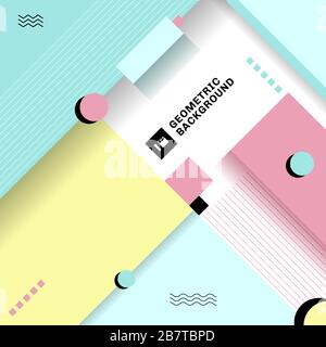 Abstract pastel color simple geometric composition on white background with decorative rectangle, circles, squares and lines pattern. You can use for Stock Vector