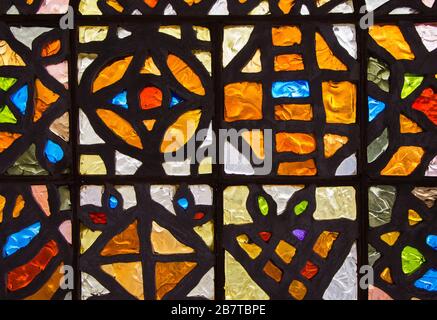 Window stained glass with multi colored glass Stock Photo