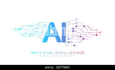 Artificial Intelligence Logo, Icon. Vector symbol AI, deep learning blockchain neural network concept. Machine learning, artificial intelligence, ai. Stock Vector