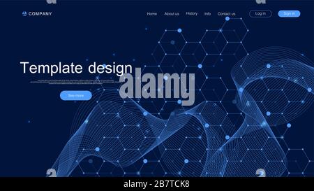 Landing page tech background with abstract circuit board textures. Geometric abstract background with lines circuit board . Website template design Stock Vector