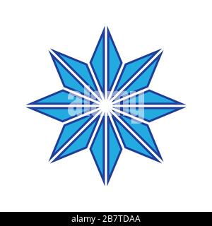 Eight pointed blue star simple thin line icon. Stock Vector