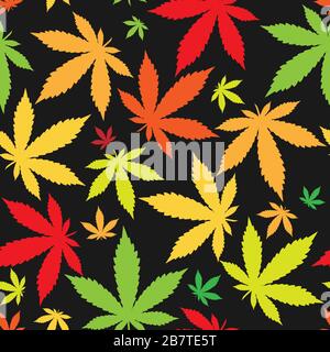 Seamless pattern with marijuana leaf. Hand drawn design element cannabis. Vintage green vector engraving illustration for label, poster, web. Isolated Stock Vector