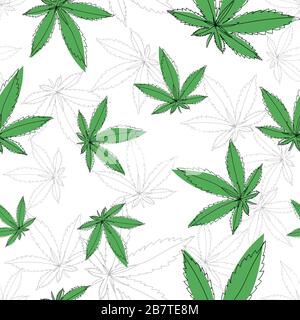 Seamless pattern with marijuana leaf. Hand drawn design element cannabis. Vintage green vector engraving illustration for label, poster, web. Isolated Stock Vector
