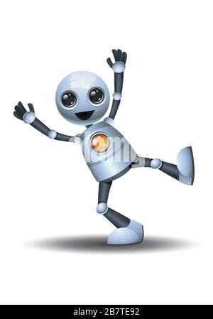 3d illustration of little robot dance party kicking style on isolated white background Stock Photo