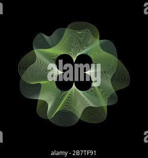 Clover, quatrefoil, vector green logo, symbol on black background. Stock Vector