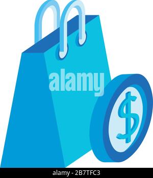 shopping bag paper with coin money isometric icon Stock Vector