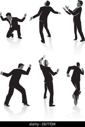 Simple Corporate Silhouette Set-Collection of businessman in different stance Stock Vector