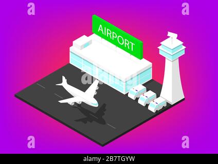 3D isometric Airport building, vector art design Stock Vector