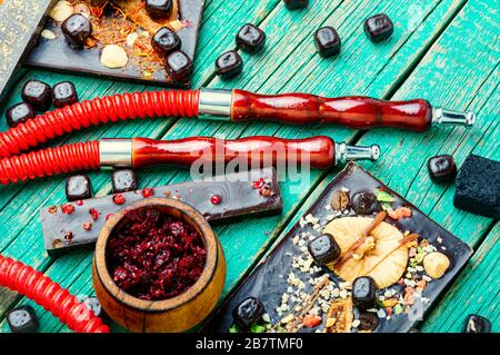 Shisha tobacco with the taste of chocolate.Turkish hookah Stock Photo